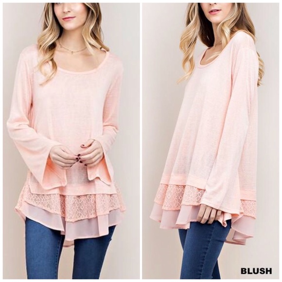 ❗️CLOSING SALE❗️ Blush Tunicwith Lace& Chiffon Hem - Picture 2 of 3